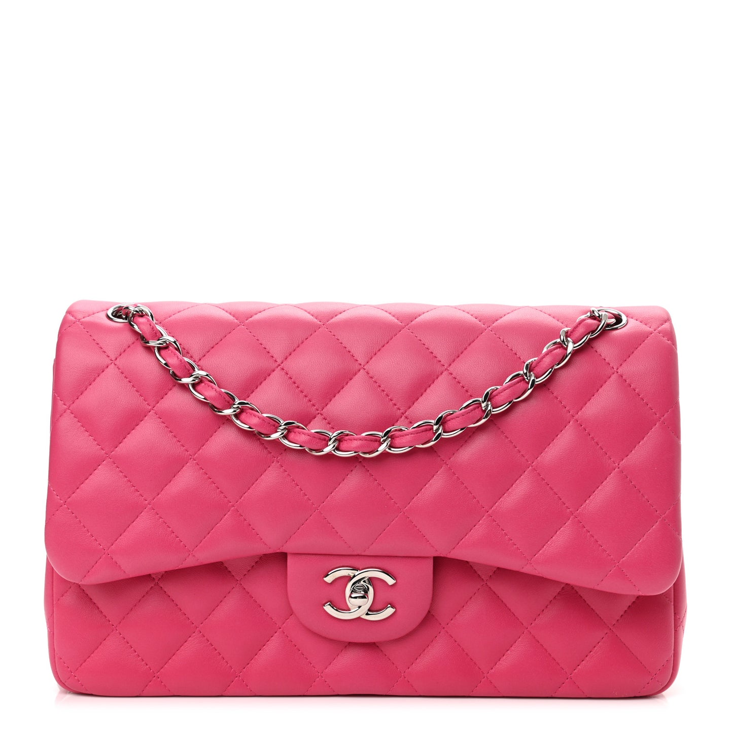 Lambskin Quilted Jumbo Double Flap Dark Pink
