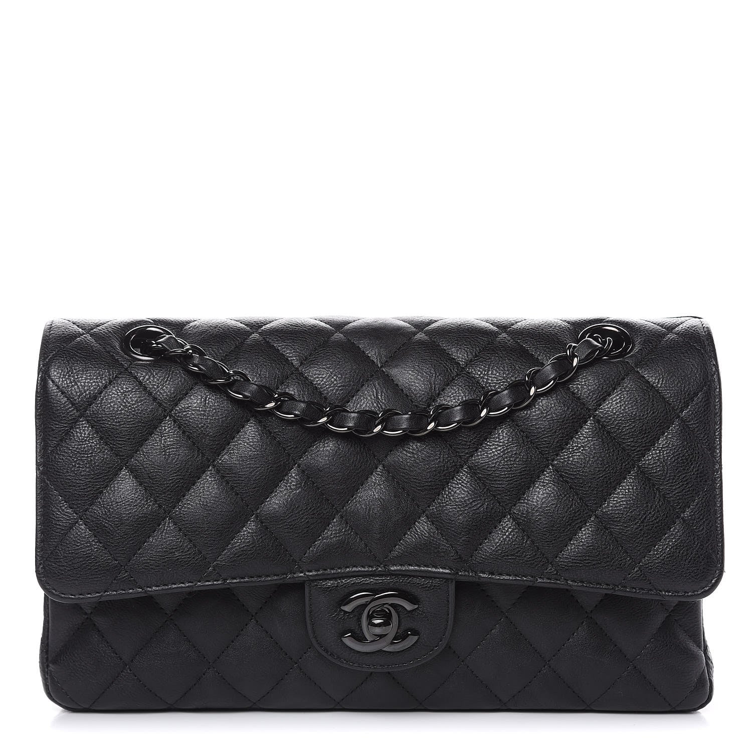 Chanel Crumpled Calfskin Quilted Medium Double Flap So Black 1 of 10