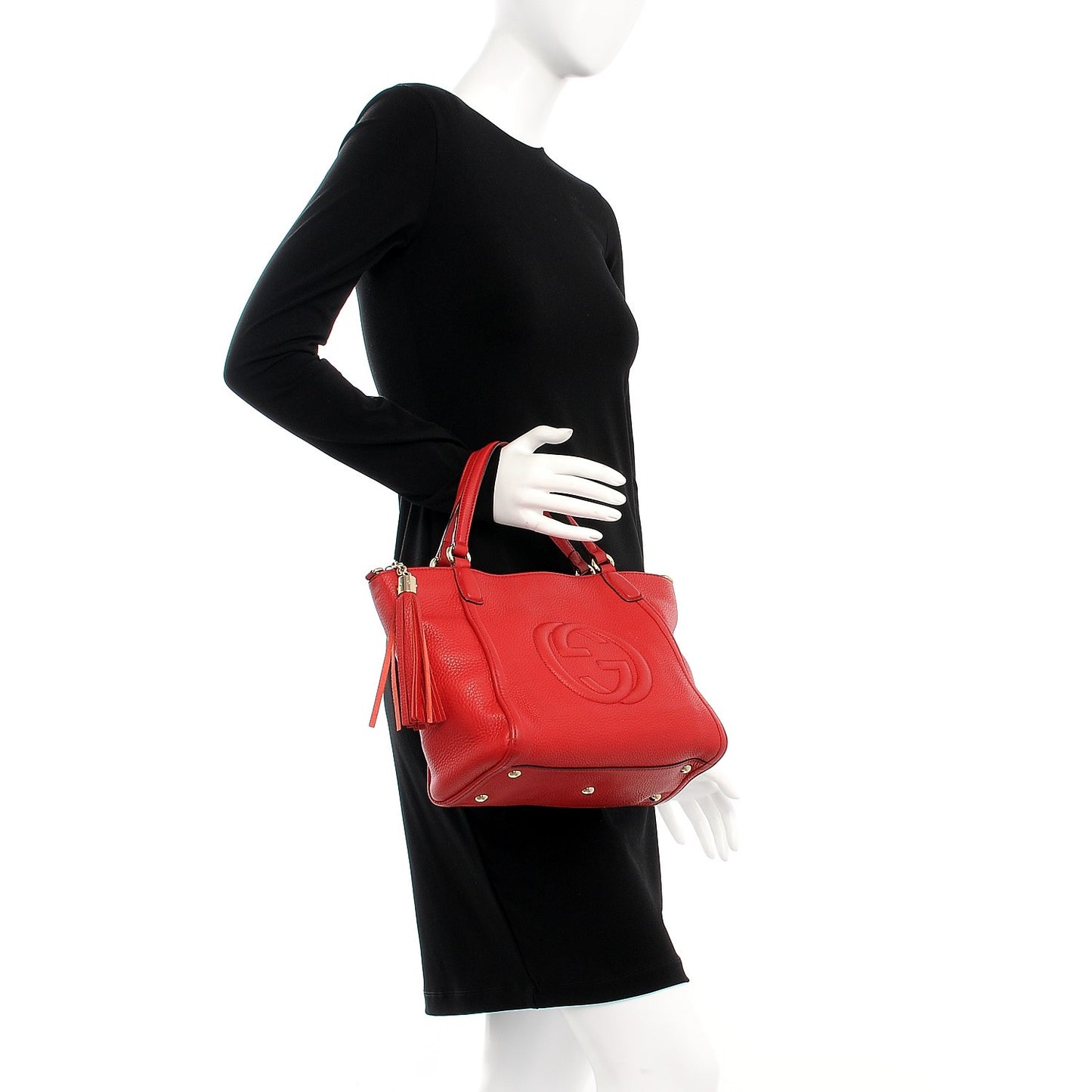 Pebbled Calfskin Small Soho Top Handle Bag Red