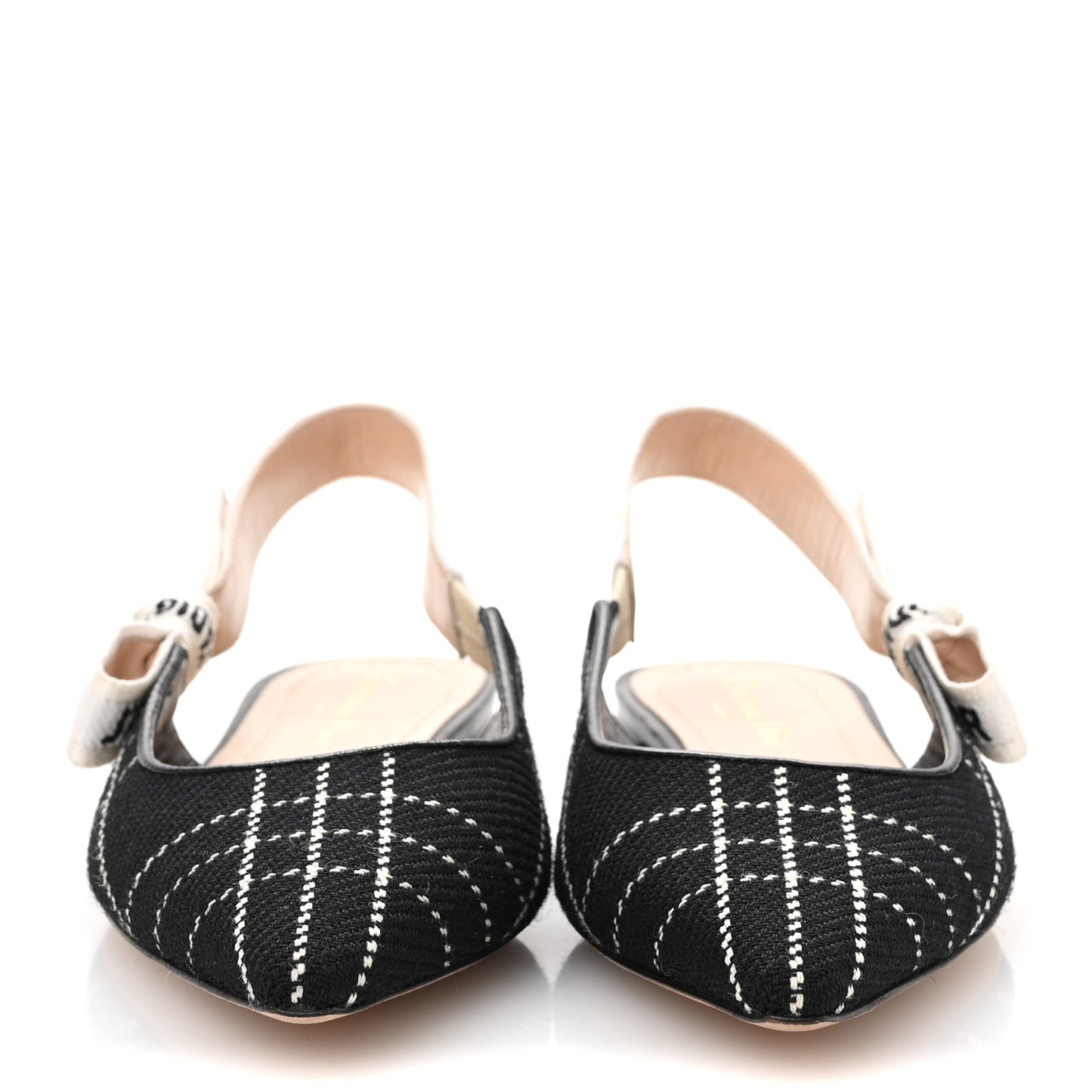 Fabric Ribbon Tartan Plaid J'Adior Slingback Ballet Flats 38.5 Black White