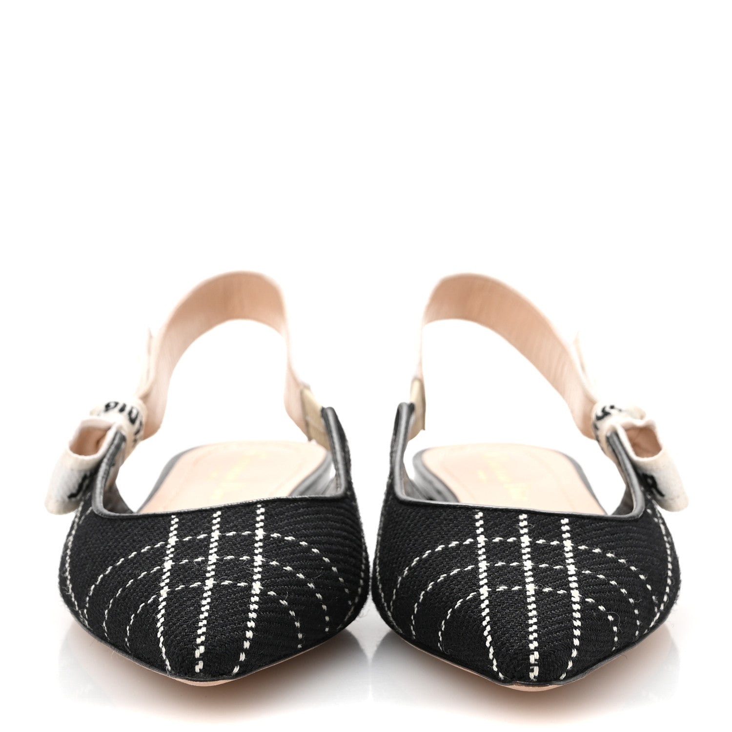 Christian Dior Fabric Ribbon Tartan Plaid J'Adior Slingback Ballet Flats 38.5 Black White 3 of 12