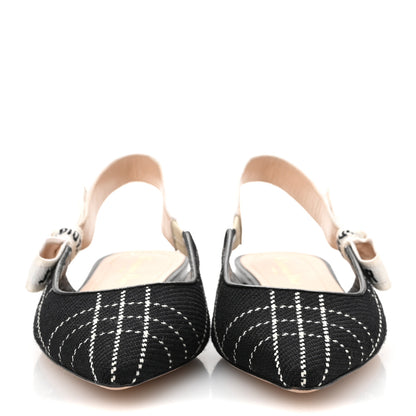 Christian Dior Fabric Ribbon Tartan Plaid J'Adior Slingback Ballet Flats 38.5 Black White 3 of 12