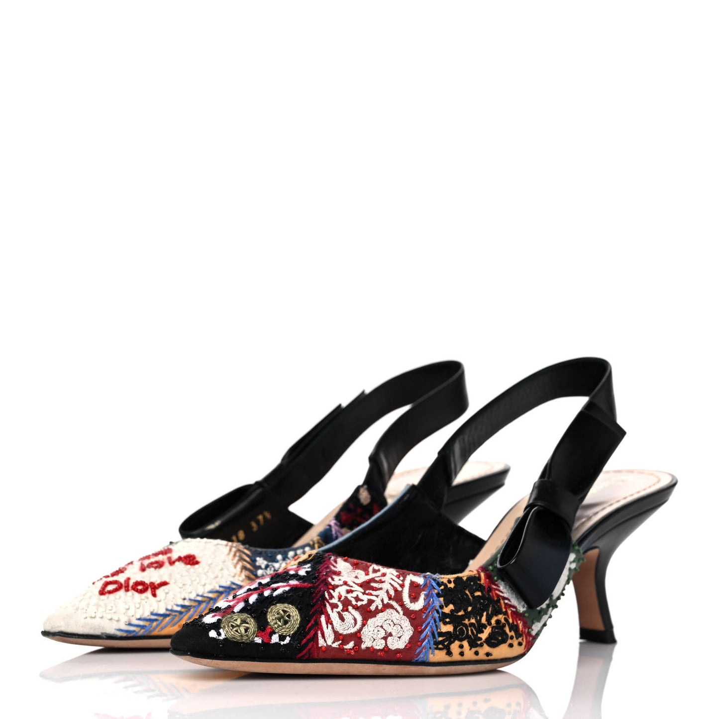 Calfskin Embroidered Beaded Sweet D Sling-Back Pumps 37.5 Multicolor
