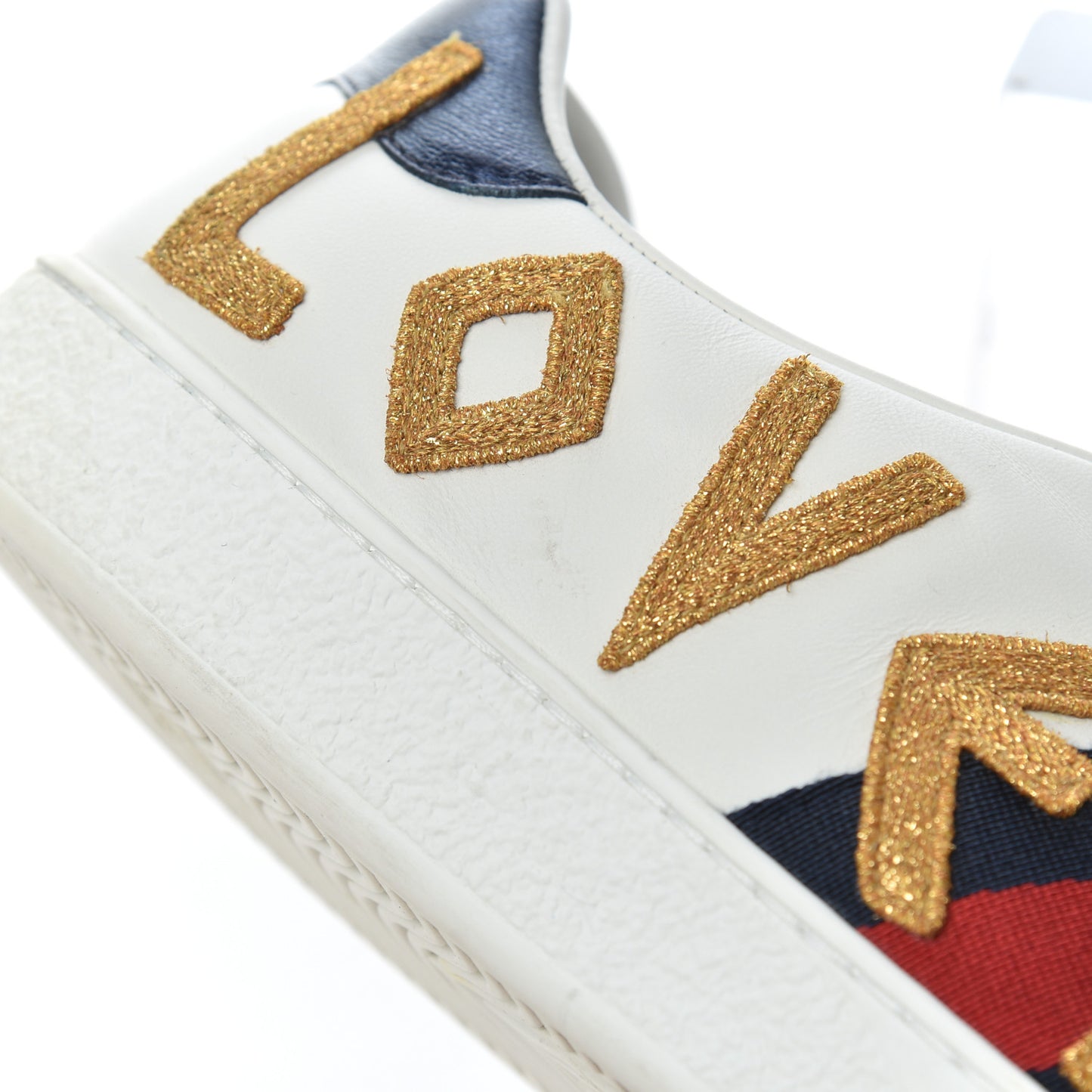 Calfskin Nappa Web LOVED Embroidered Mens Ace Sneakers 10 White Red Flame Notte