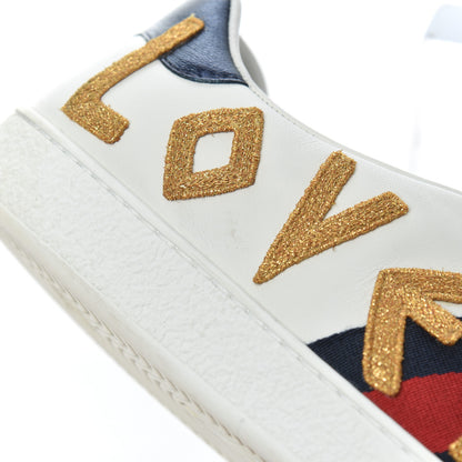 Gucci Calfskin Nappa Web LOVED Embroidered Mens Ace Sneakers 10 White Red Flame Notte 13 of 16