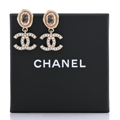 Chanel Crystal Pearl CC Drop Earrings Gold Pink 6 of 6