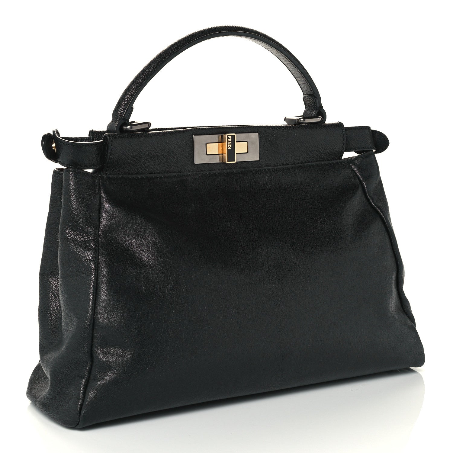 Fendi Goatskin Zucca Medium Peekaboo Iconic Satchel Black Tobacco 2 of 12