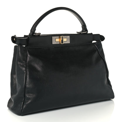 Fendi Goatskin Zucca Medium Peekaboo Iconic Satchel Black Tobacco 2 of 12