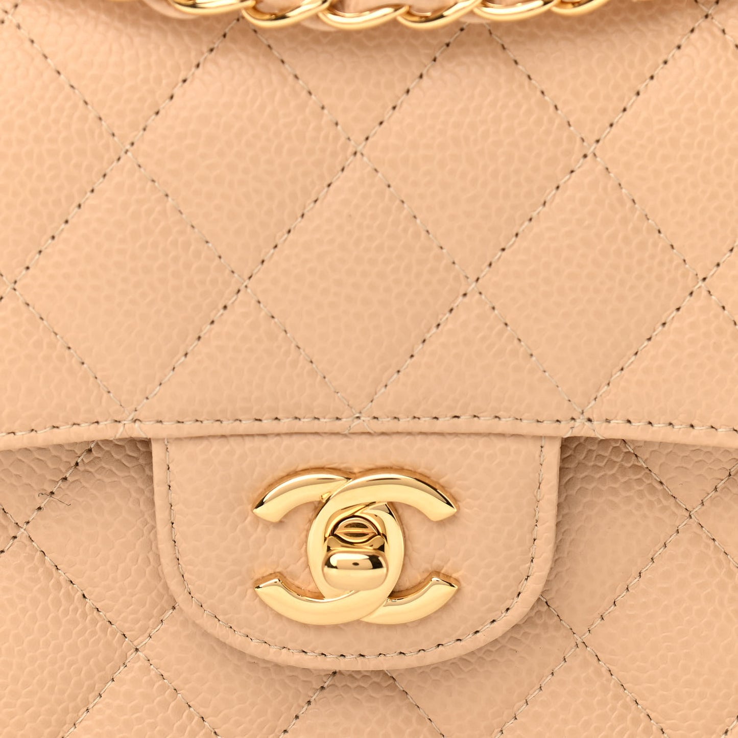 Caviar Quilted Small Double Flap Beige