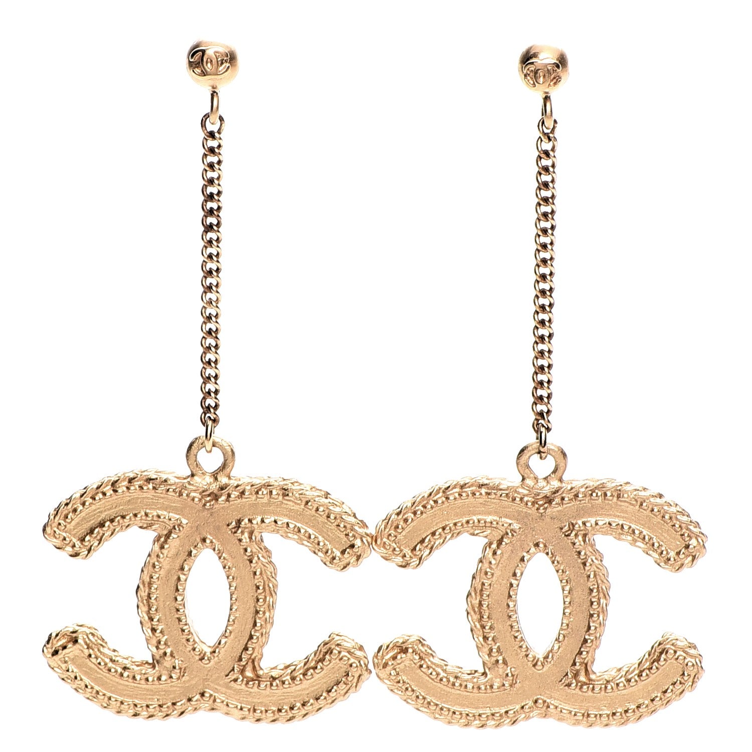 Chanel CC Drop Earrings Matte Gold 1 of 6