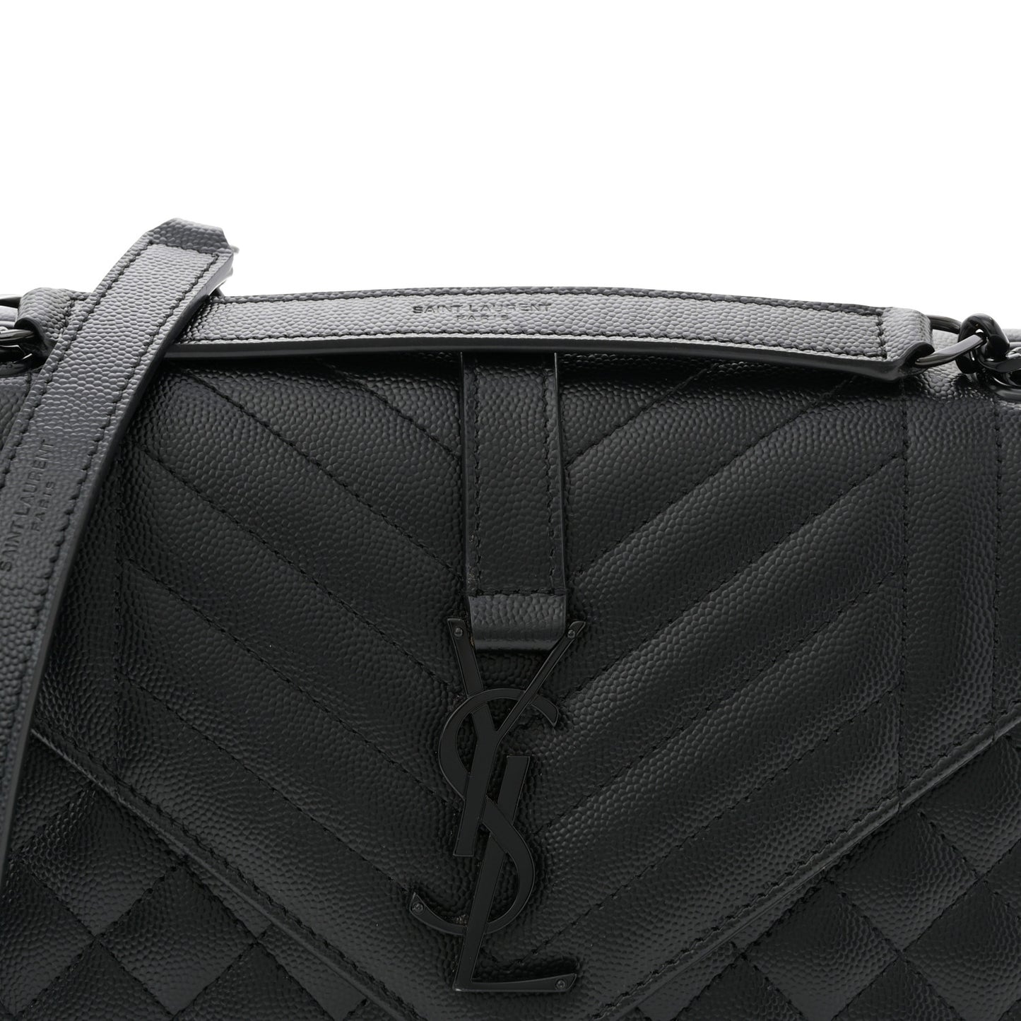Grain De Poudre Textured Mixed Matelasse Triquilt Medium Monogram Monochrome Satchel Black