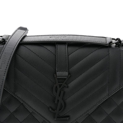 Saint Laurent Grain De Poudre Textured Mixed Matelasse Triquilt Medium Monogram Monochrome Satchel Black 8 of 10