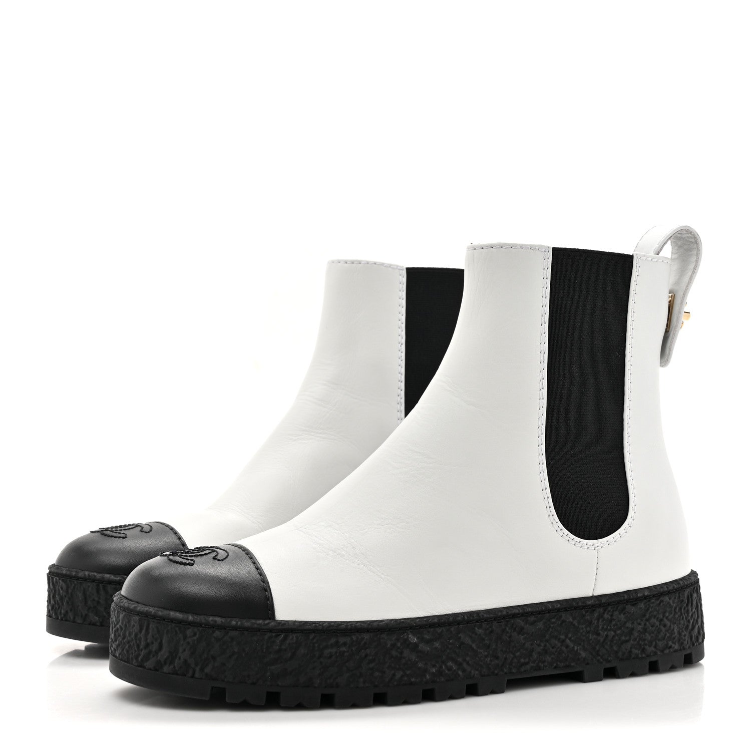 Chanel Calfskin Cap Toe CC Ankle Boots 37.5 White Black 3 of 11
