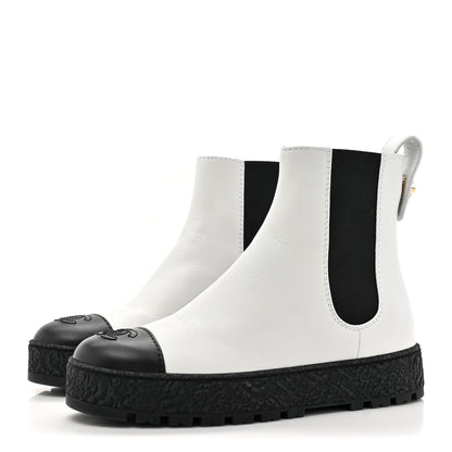 Chanel Calfskin Cap Toe CC Ankle Boots 37.5 White Black 3 of 11