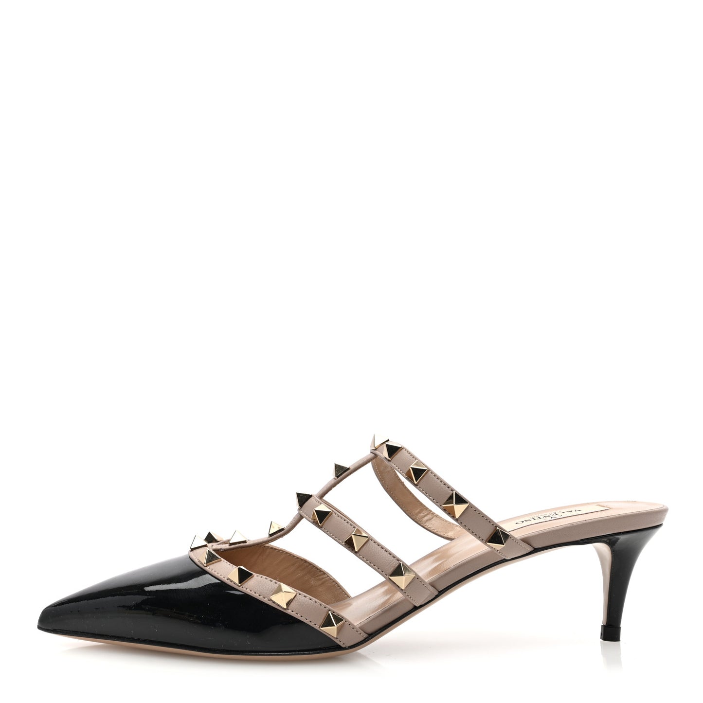 Patent Rockstud 50mm Cage Mules 39.5 Black Poudre