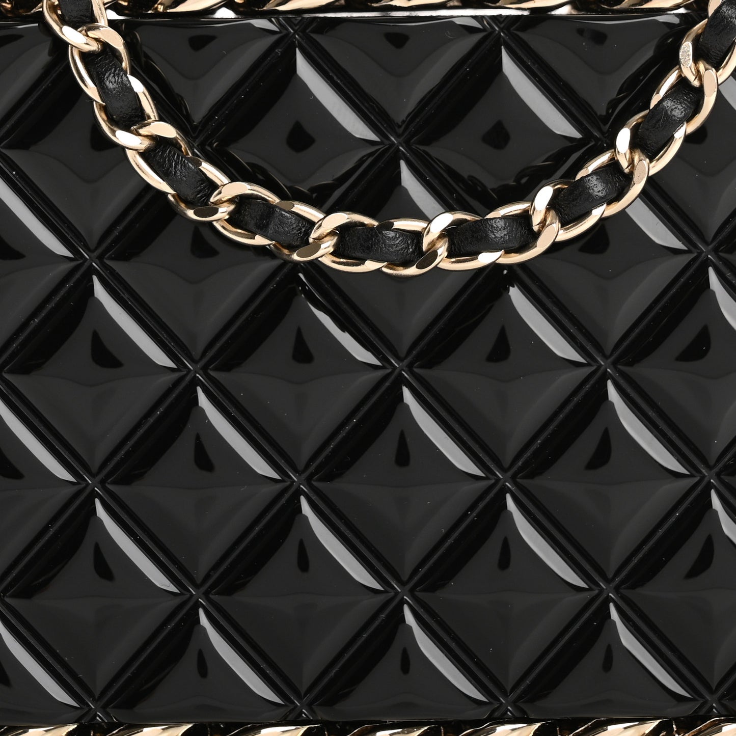 Plexiglass Quilted Chain Around Minaudiere Clutch Black