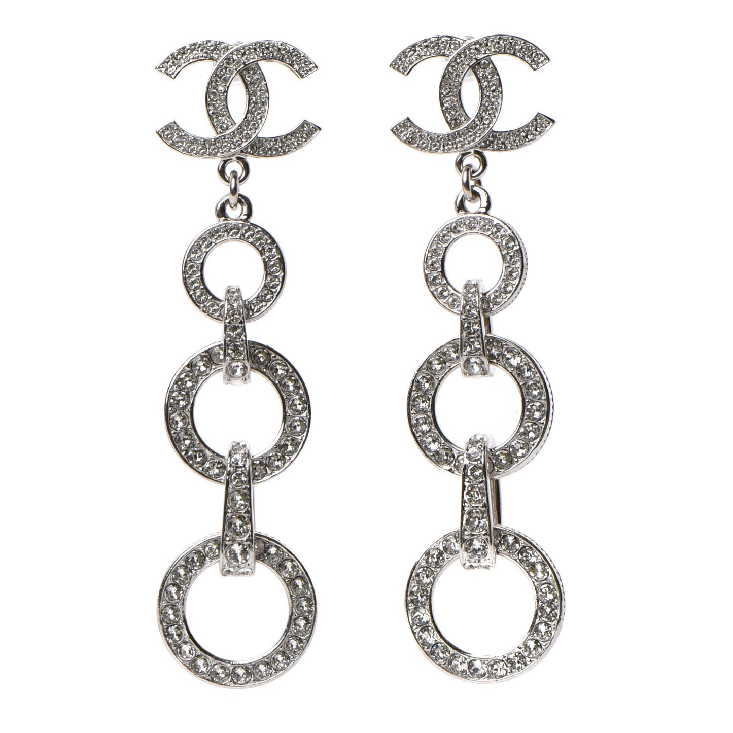 Crystal CC Triple Drop Earrings Silver