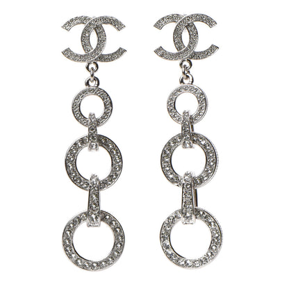 Chanel Crystal CC Triple Drop Earrings Silver 1 of 4