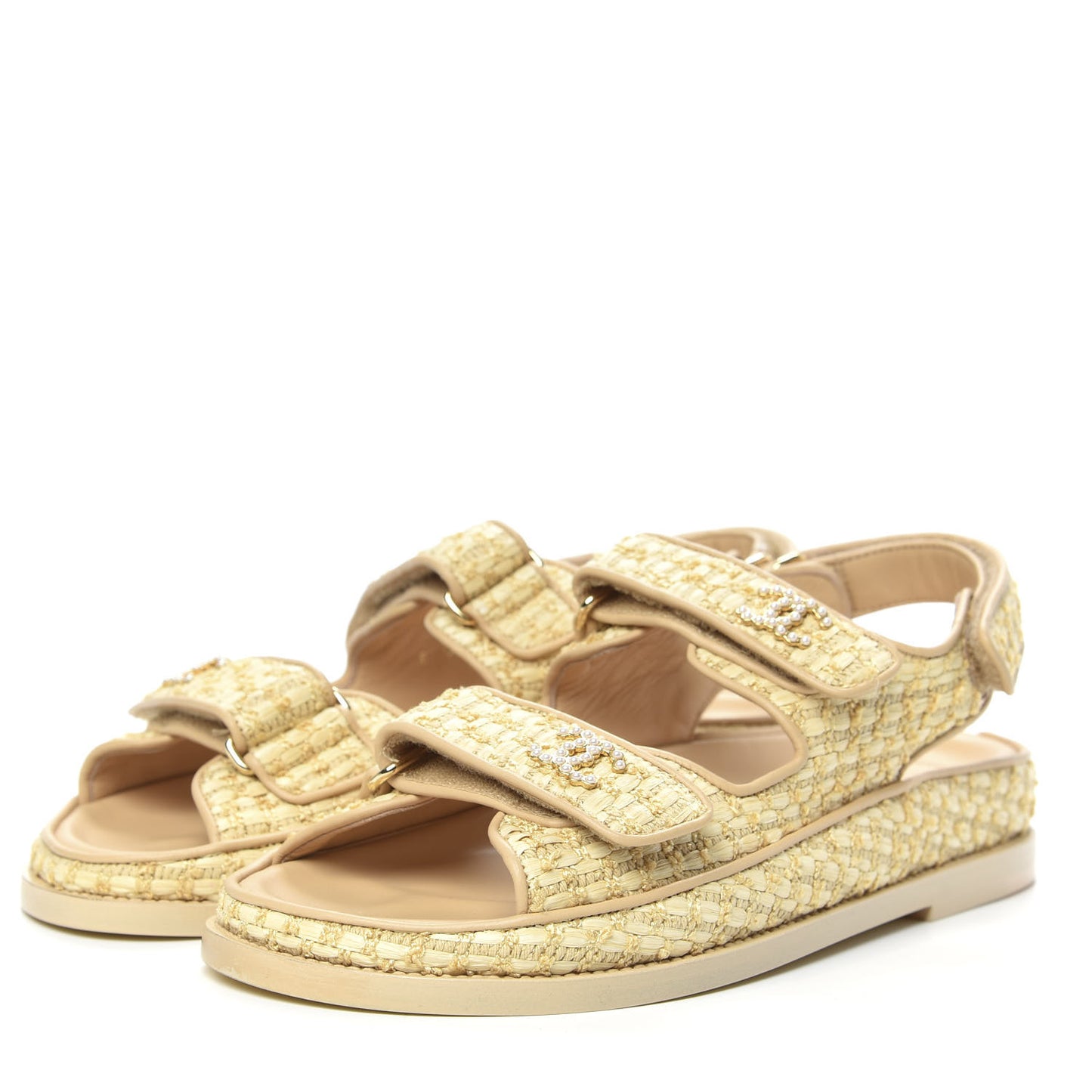 Braided Fabric Velcro Dad Sandals 36.5 Beige