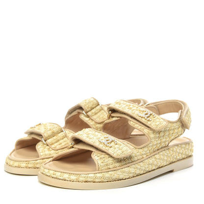 Chanel Braided Fabric Velcro Dad Sandals 36.5 Beige 3 of 9