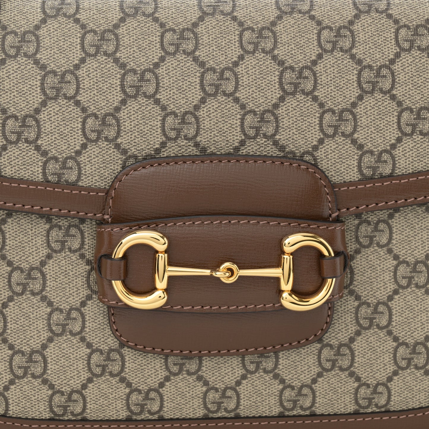 GG Supreme Monogram Horsebit 1955 Shoulder Bag Beige Brown Sugar