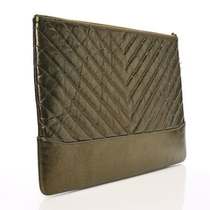 Chanel Metallic Aged Calfskin Chevron Quilted Large Gabrielle Cosmetic Case Gold 3 of 8