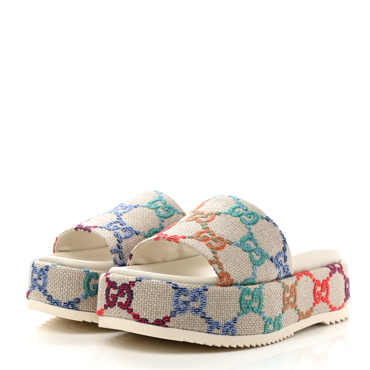 Linen Psychedelic Mini GG Monogram Angelina Platform 55mm Slide Sandals 37.5 Multicolor