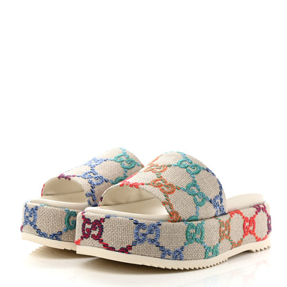Gucci Linen Psychedelic Mini GG Monogram Angelina Platform 55mm Slide Sandals 37.5 Multicolor 3 of 9
