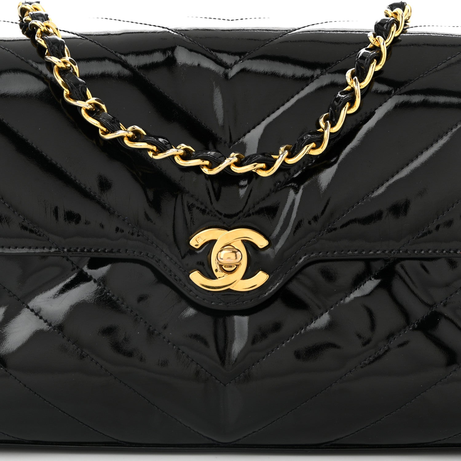 Chanel Patent Small Chevron Single Flap Black 9 of 11