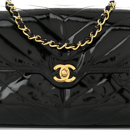 Chanel Patent Small Chevron Single Flap Black 9 of 11