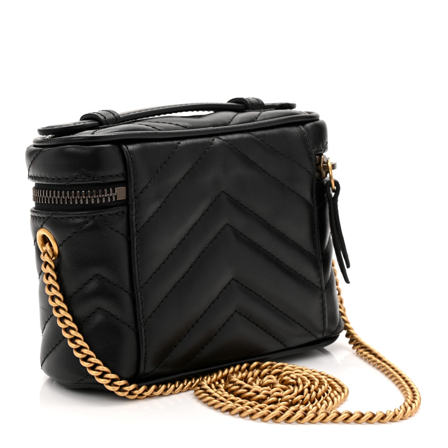Gucci Calfskin Matelasse Chevron Mini GG Marmont Top Handle Bag Black 3 of 10