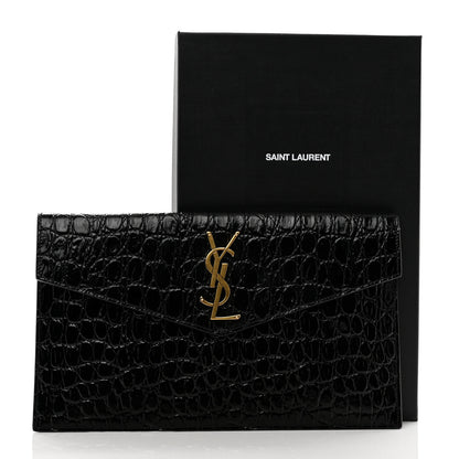 Saint Laurent Calfskin Crocodile Embossed Uptown Monogram Clutch Black 7 of 7