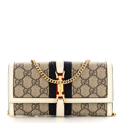 Gucci GG Supreme Monogram Textured Calfskin Web Jackie 1961 Chain Wallet Beige Ebony Mystic White 1 of 12