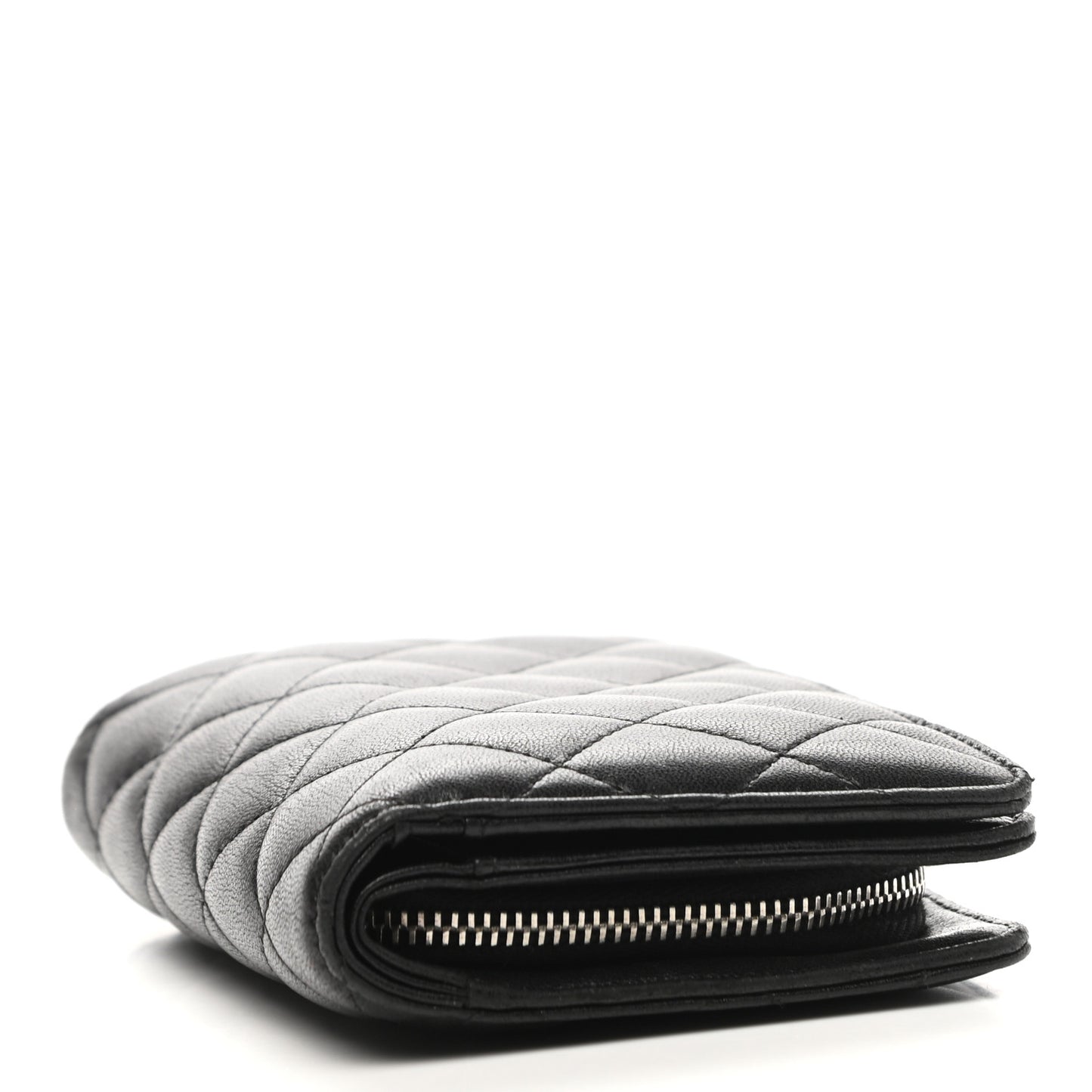 Lambskin Quilted Zip Around Coin Purse Wallet Black