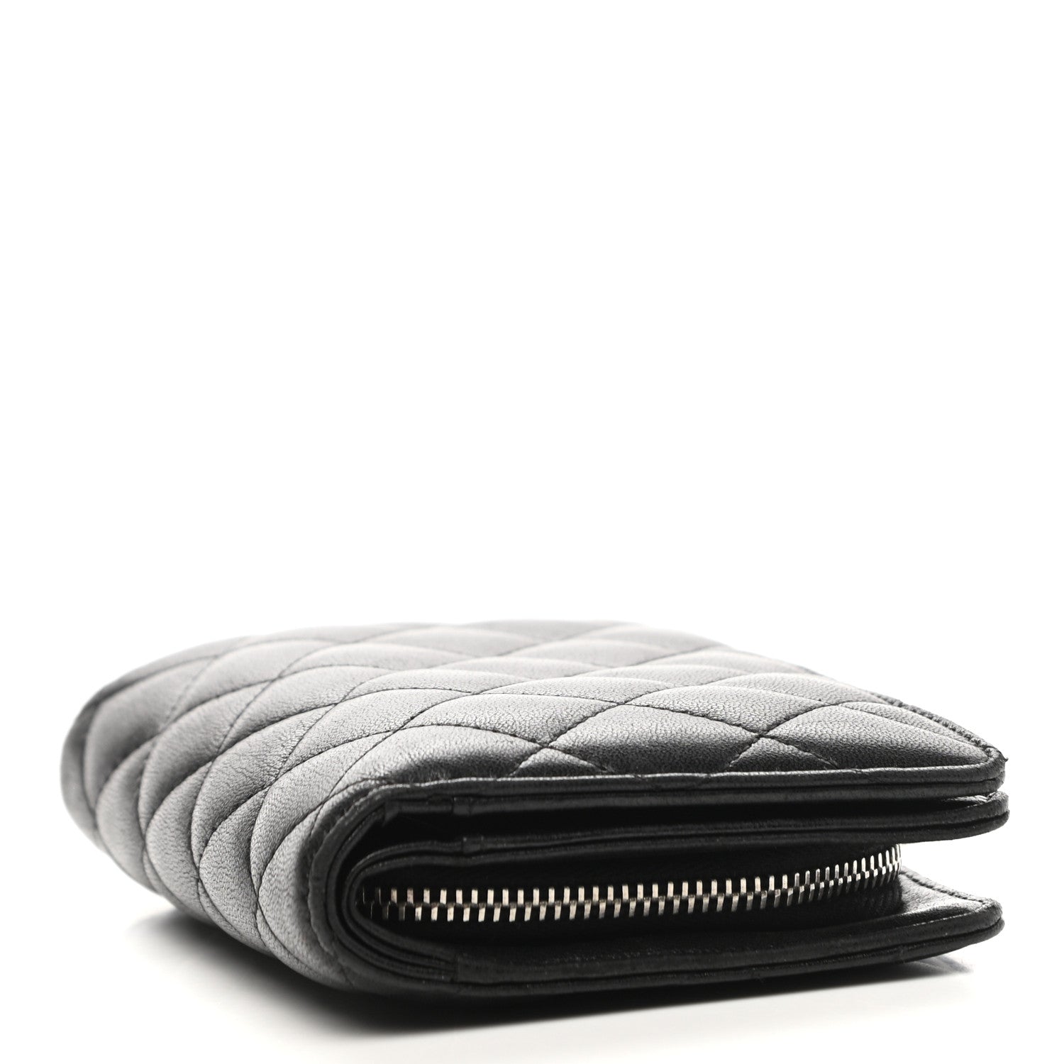 Chanel Lambskin Quilted Zip Around Coin Purse Wallet Black 4 of 9