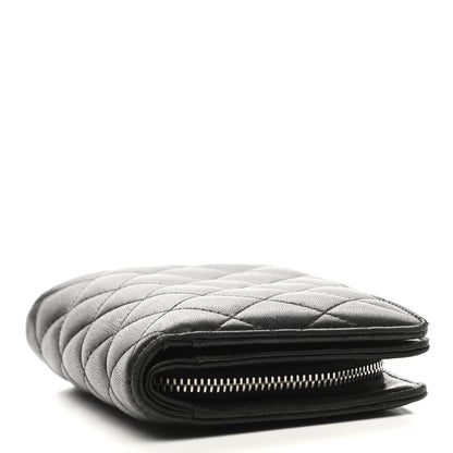 Chanel Lambskin Quilted Zip Around Coin Purse Wallet Black 4 of 9