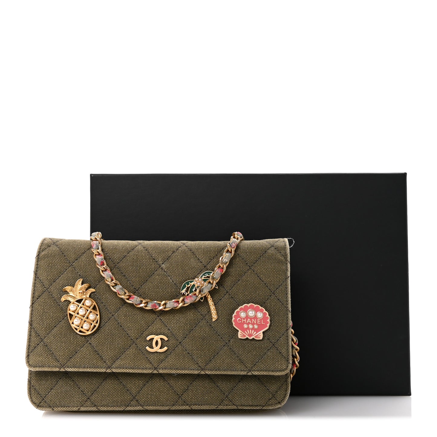 Canvas Quilted Coco Cuba Charms Wallet on Chain WOC Khaki