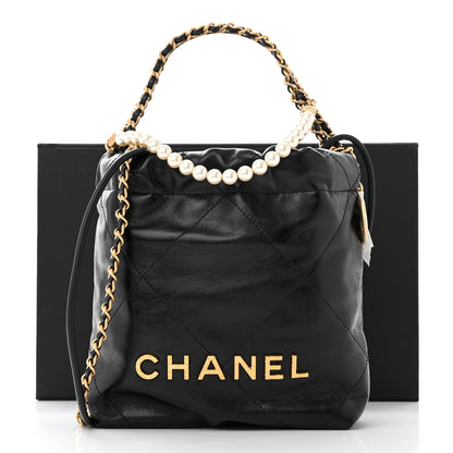Chanel Shiny Crumpled Calfskin Quilted Pearl Mini Chanel 22 Black 11 of 11