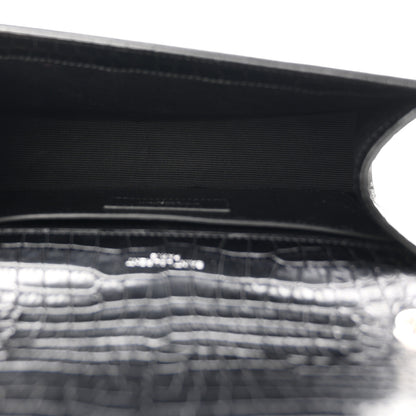 Saint Laurent Calfskin Crocodile Embossed Small Classic Monogram Kate Tassel Satchel Black 5 of 11
