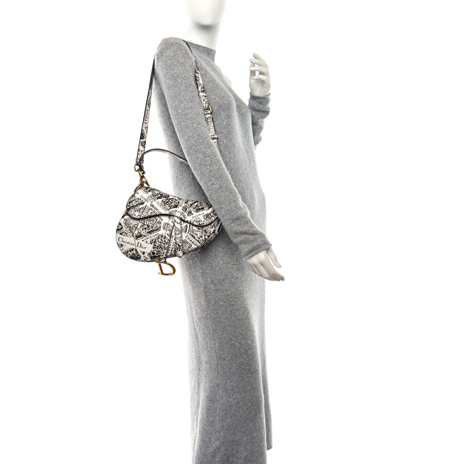 Christian Dior Calfskin Plan De Paris Printed Saddle Bag With Strap White Black 2 of 9