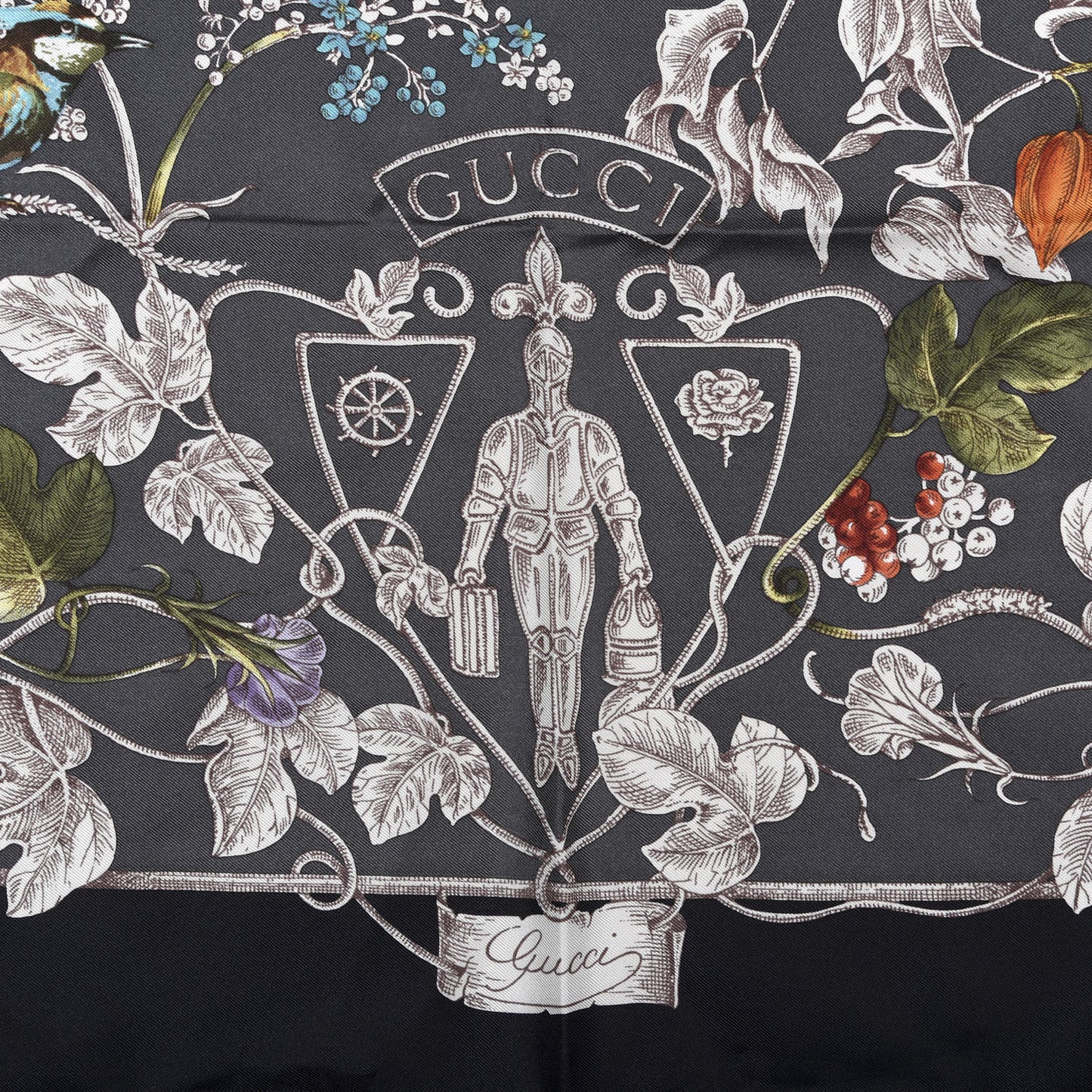 Silk Twill Wondergardenia Square Scarf Anthracite