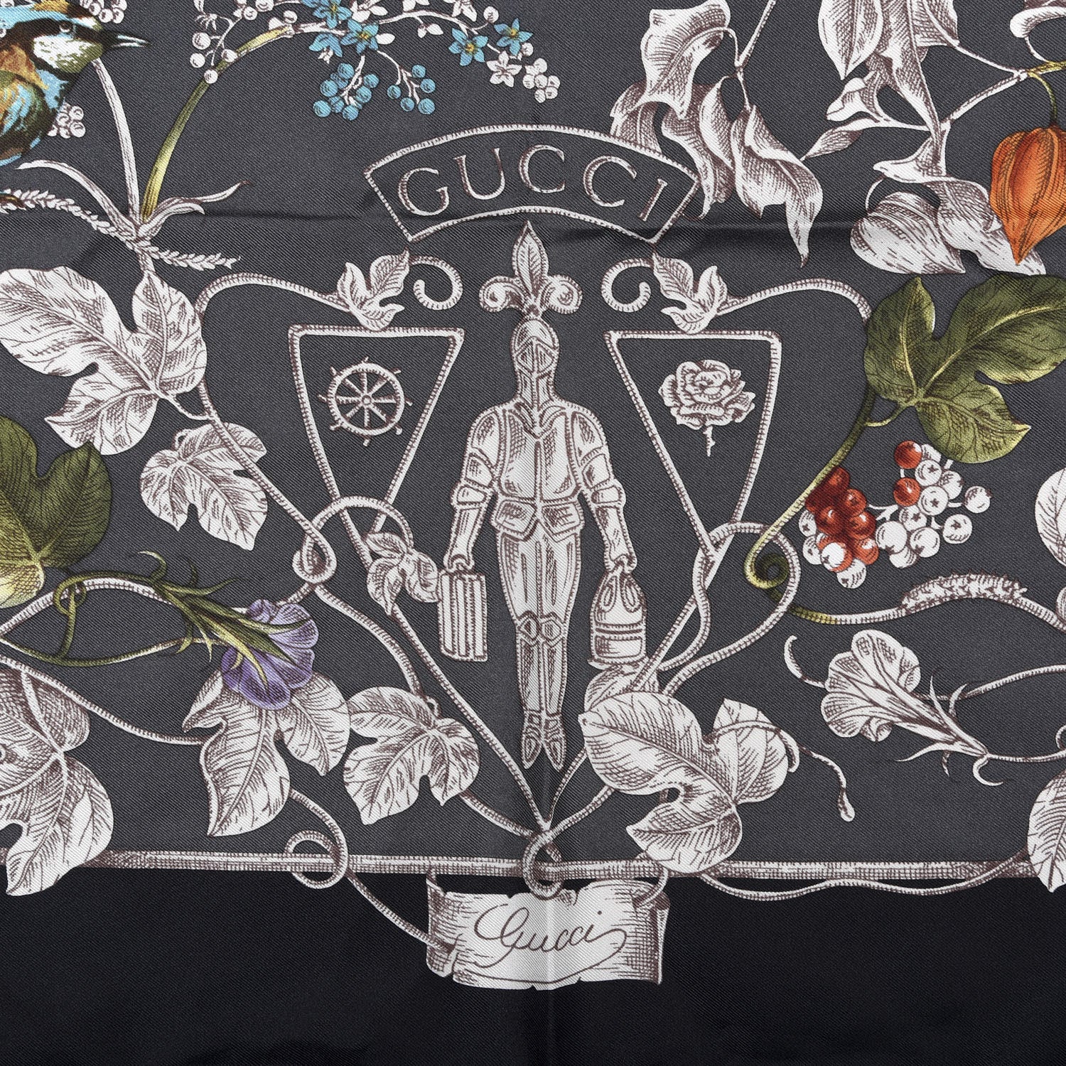 Gucci Silk Twill Wondergardenia Square Scarf Anthracite 2 of 4