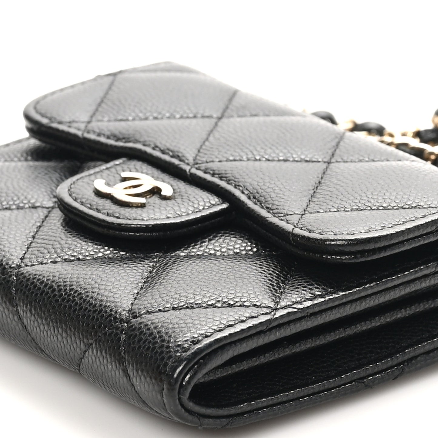 Caviar Quilted Flap Card Holder On Chain Black