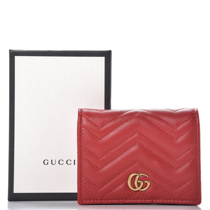 Gucci Calfskin Matelasse GG Marmont Card Case Wallet Hibiscus Red 9 of 9