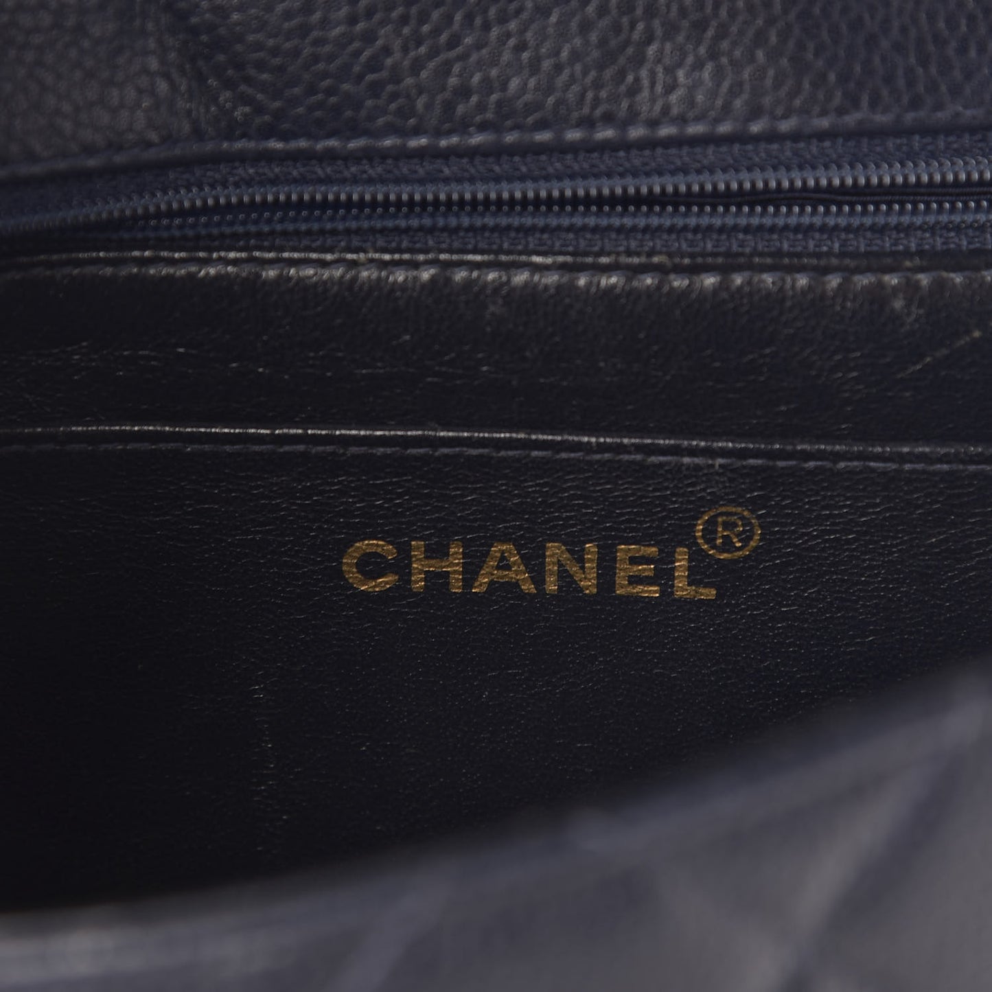Caviar Quilted Small Single Flap Navy