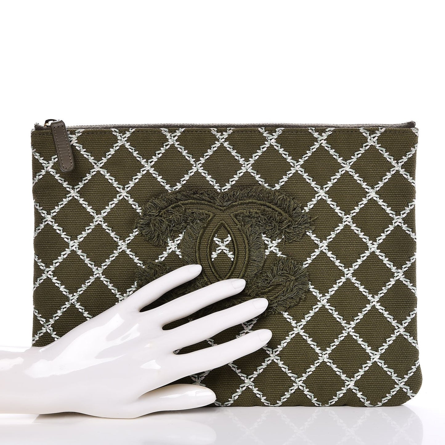 Canvas Double Stitch CC Medium Cosmetic Case Green