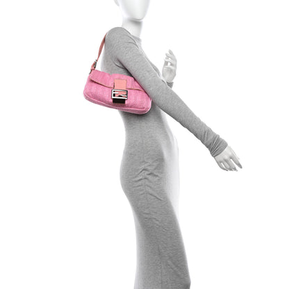 Fendi Knit Calf Hair Beaded Baguette Pink 2 of 14