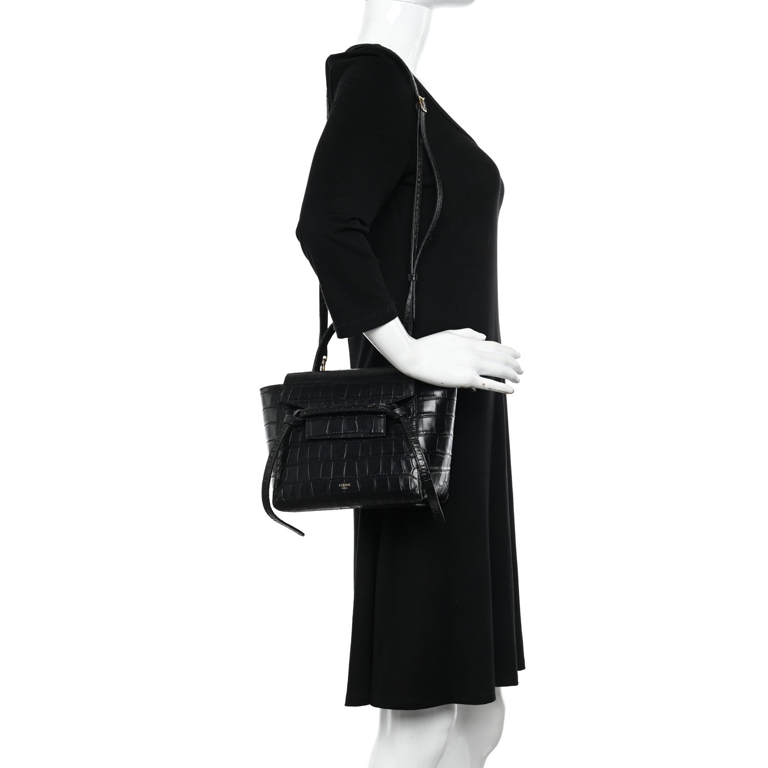 Celine Calfskin Crocodile Embossed Nano Belt Bag Black 2 of 10