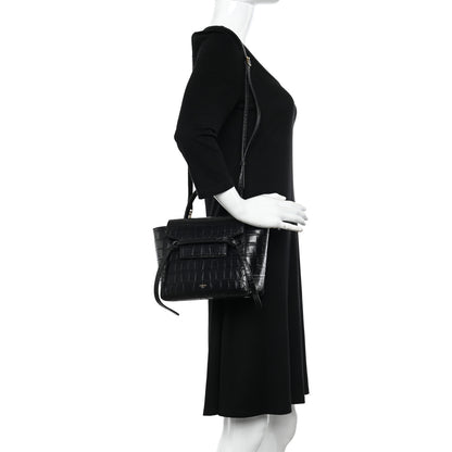 Celine Calfskin Crocodile Embossed Nano Belt Bag Black 2 of 10