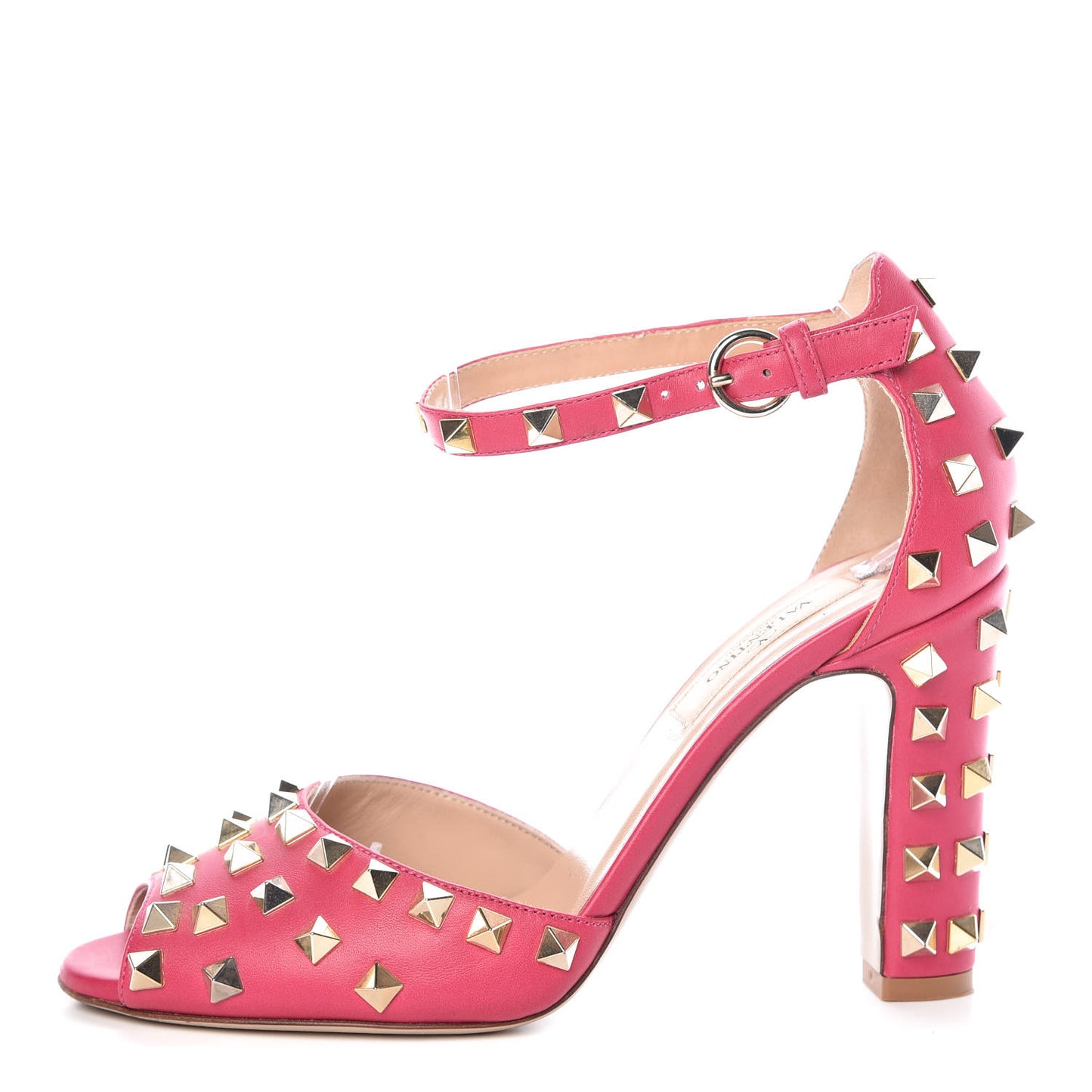 Nappa Rockstud All Over Peep Toe Ankle Strap Sandals 37 Fuchsia